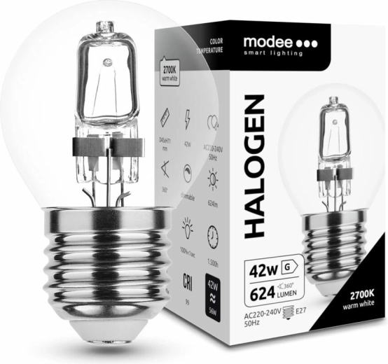 Halogeenpirn Modee Mini Globe 42 W E27, 624 lm, soe valge