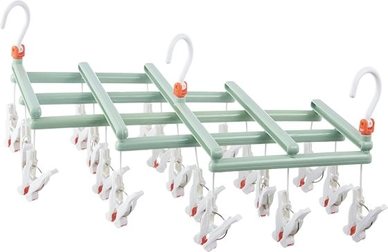 Foldable hanging dryer with clips, 19 clips, green