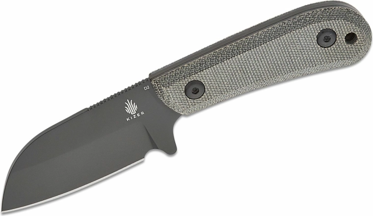 Kizer Deckhand Black fikseeritud nuga 7,5 cm musta Stonewash-viimistluse ja Micarta käepidemega, Kydex-tupp