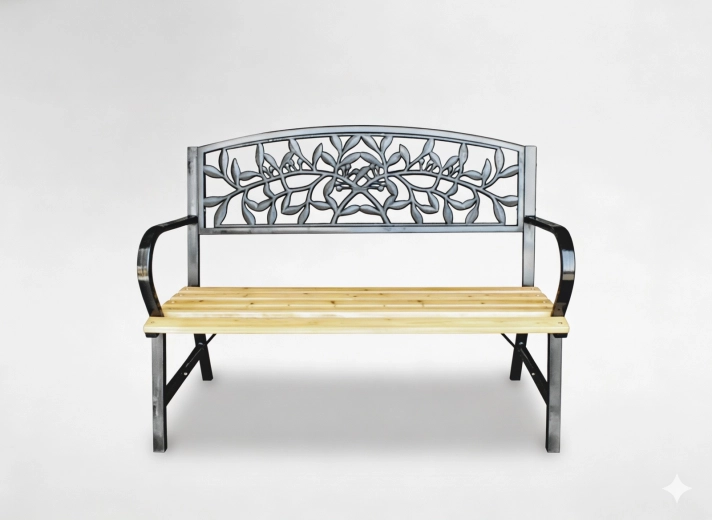 Aiapink 120 × 56 × 89 cm, puit ja teras, lehtede dekor