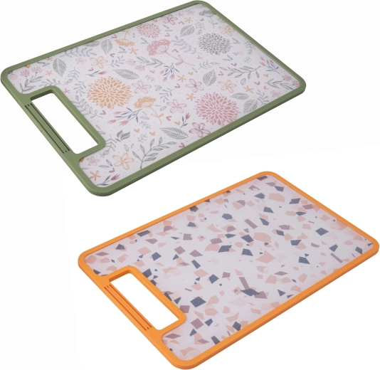Plastist lõikelaud TORO 29,3 × 19,5 cm, kahepoolne, libisemisvastane, Botanica Terrazzo dekor