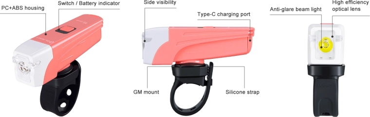 Eesmine jalgrattatuli OLIGHT Wyvern roosa, 300 lm, USB‑C