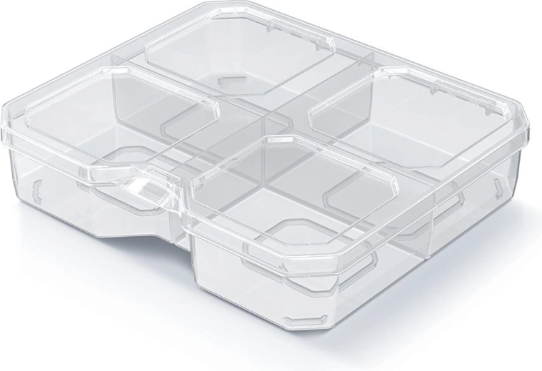 Plastist organiseerija SQR box 4 lahtriga 15,6 × 14 × 3,5 cm, läbipaistev