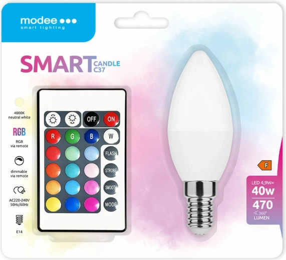 Modee nutikas LED-lamp Candle C35 4,9 W E14 RGB+W 470 lm puldiga