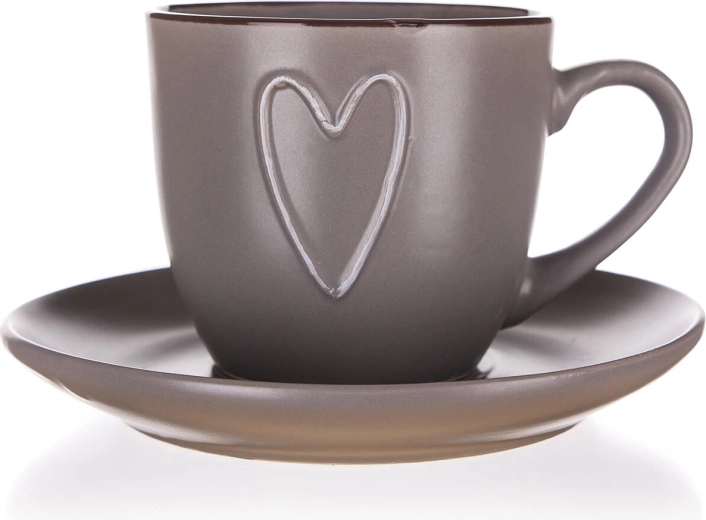 Tass alustassiga HEART 260 ml pruun keraamiline