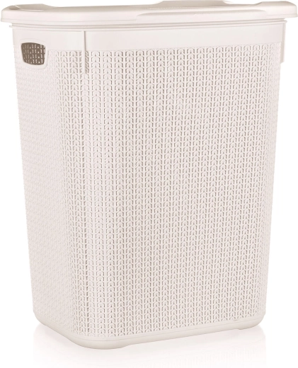 Rattan-style laundry hamper 50 L, cream
