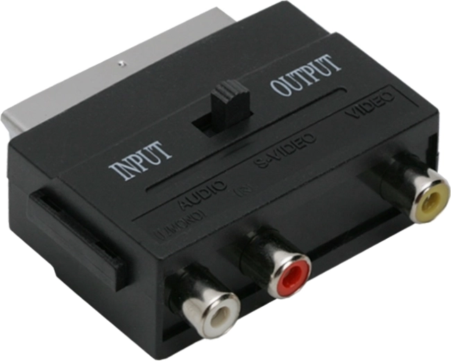 Euro/SCART-adapter 3× RCA-le koos lülitiga