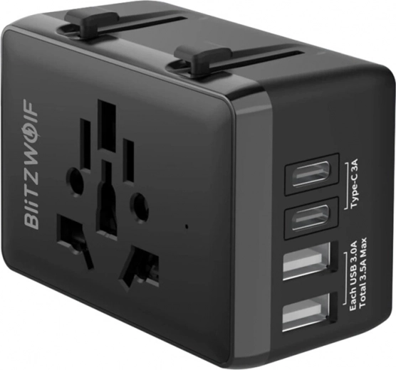 BlitzWolf 4-ühes reisadapter USB‑C ja PD 20 W-ga