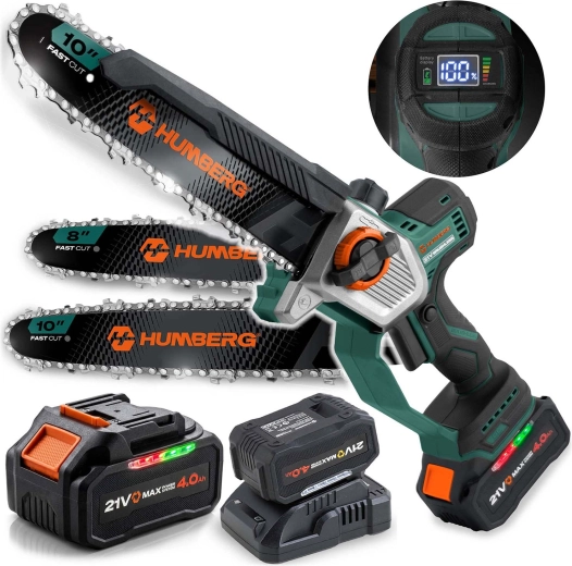 Akukettsaag Humberg HM-437 21 V 4,0 Ah 10" ja 8" juhtplaadiga