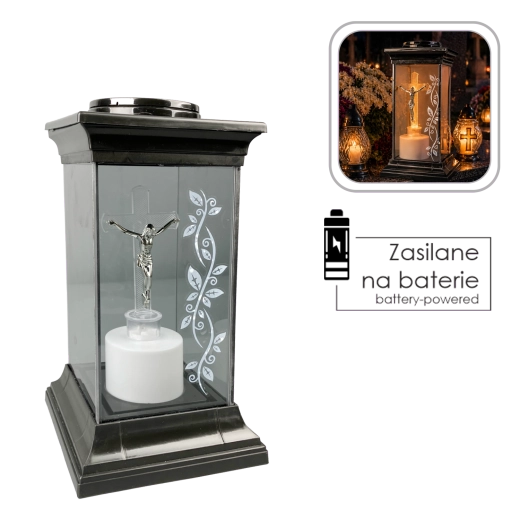 LED lantern with cross 14 × 14 × 28 cm