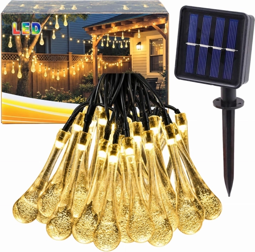 Solar Christmas outdoor icicle light chain, 50 LEDs, 7.5 m