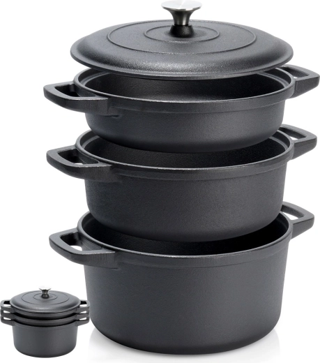 CAST LINE Cast Iron Pot Set with Lid 2 / 2.8 / 4.3 l, 4 Pieces
