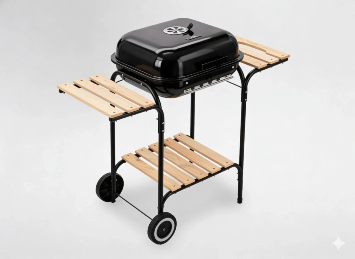 Söegrill külgriiulite ja ratastega 97,5 × 49 × 82,5 cm