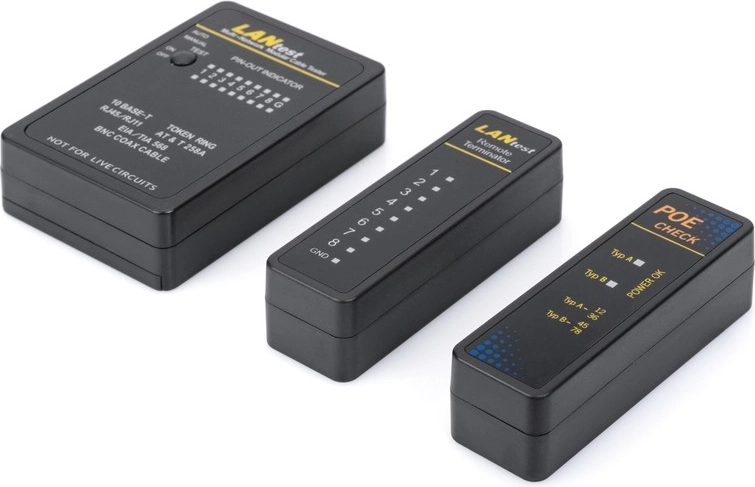 RJ45/RJ12/RJ11/BNC võrgu- ja sidekaablite tester automaatse skaneerimise ja PoE-ga