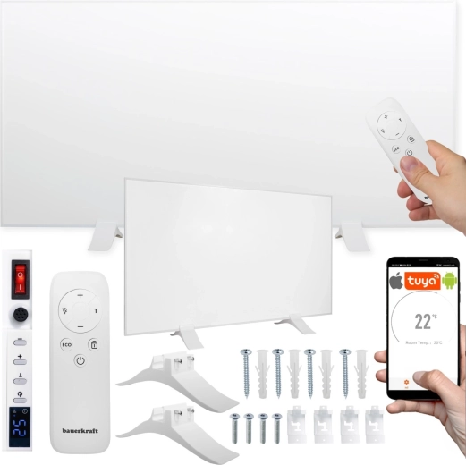 Infrapuna küttepaneel Bauerkraft 770 W Wi‑Fi 60 × 120 cm, valge