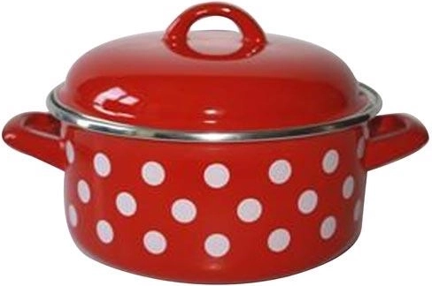 Enamelled casserole with lid 18 cm 2 L red polka dot