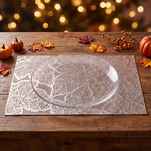 PVC placemat with leaf motif 45 × 30 cm – Silver