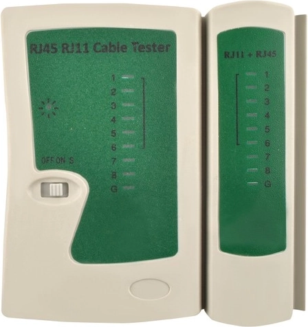 RJ45/RJ11 tester for quick diagnostics