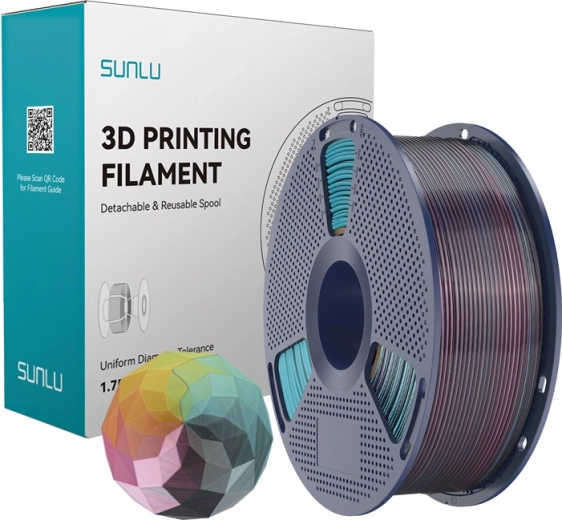 Sunlu PLA+ Silk neljavärviline filament punane–kollane–roheline–must