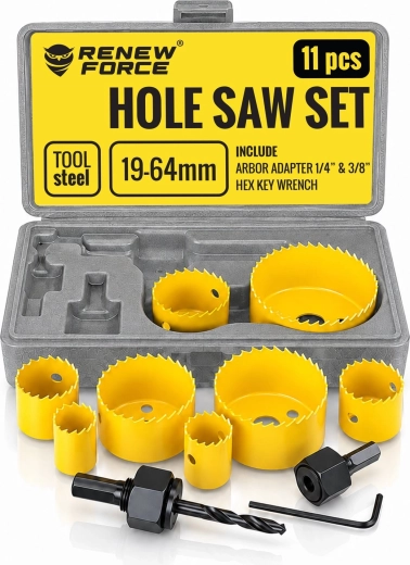 Renew Force Wood Hole Saw Set, 11 pcs (19–64 mm)