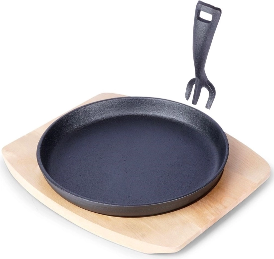 Malmist serveerimispann puidust alusega 22 cm, 2-osaline komplekt