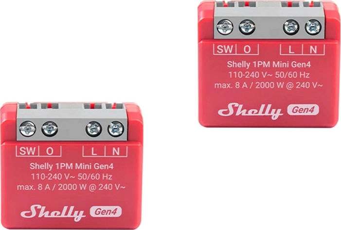 Shelly 1PM Mini Gen4 – 2 tk nutika relee komplekt tarbimise mõõtmisega (Wi‑Fi/Zigbee/Bluetooth, Matter)
