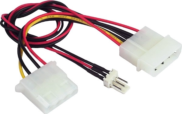 Toitejaoturikaabel 2× Molex kuni 1× 3-pin ventilaatorile