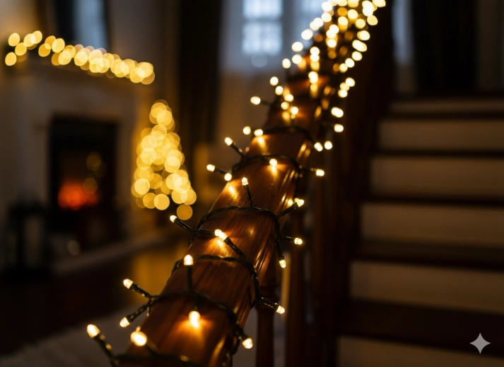 LED Christmas string lights 500 LEDs warm white with cool flash, 28 m for indoor and outdoor