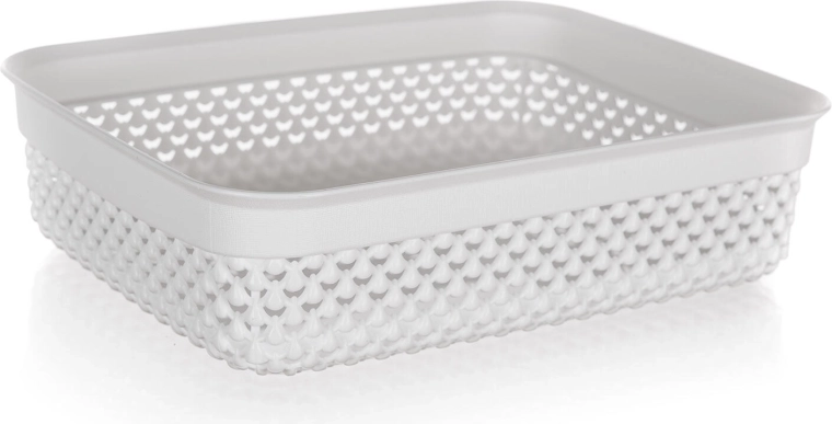 Valge rotangimustriga plastkorv 2,2 l 24,5 × 19,5 × 6 cm
