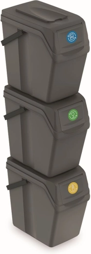 3 Sortibox II prügikasti komplekt, 3×25 l, hall kivi