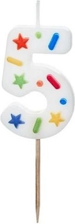 Sünnipäevaküünal number 5 valge konfettidega, 5,5 cm