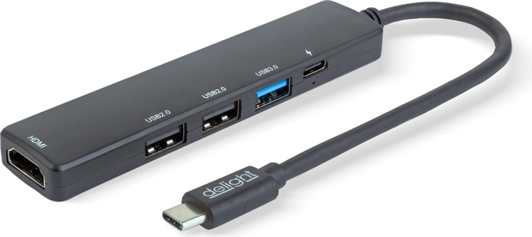 Multifunktsionaalne USB-C jaotur HDMI, 3 × USB-A ja USB-C ühendusega, 100 W, must