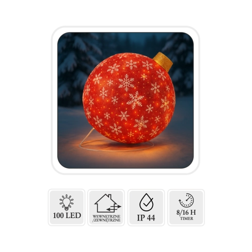Jõulune LED-kaunistus – punane kuul 60 cm, 100 LED, soe valge, sise-/väliskasutuseks