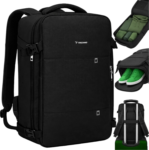 Trizand travel backpack for plane with USB port, black 40 × 20 × 25 cm
