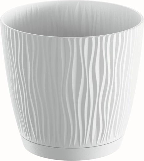 Lillepott Sandy koos alusega 10,8 cm – valge plastist lillepoti ümbris