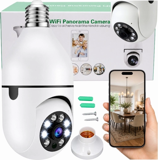 Juhtmevaba Wi‑Fi IP-kaamera E27 30 W pirni kujul kodu jälgimiseks – 1 tk