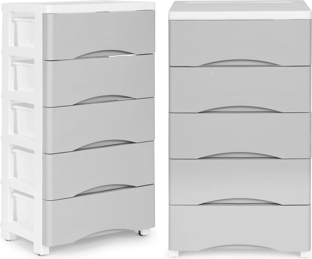 Plastikust ratastel riiulikummut 5 sahtliga ModernHome, hall/valge