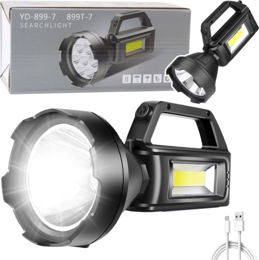 COB-reflektoriga töö LED-taskulamp, 4 režiimi ja akupank