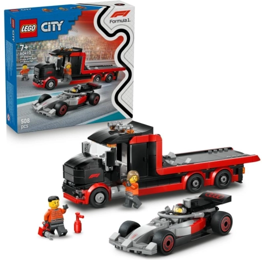 LEGO City F1 veokauto koos AUDI F1 vormelautoga