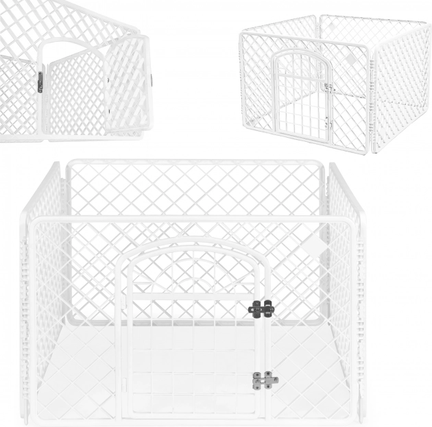 Valge plastist aedik/jooksuaedik koertele ja kassidele PETSI, 4 paneeli 91 × 91 × 60 cm