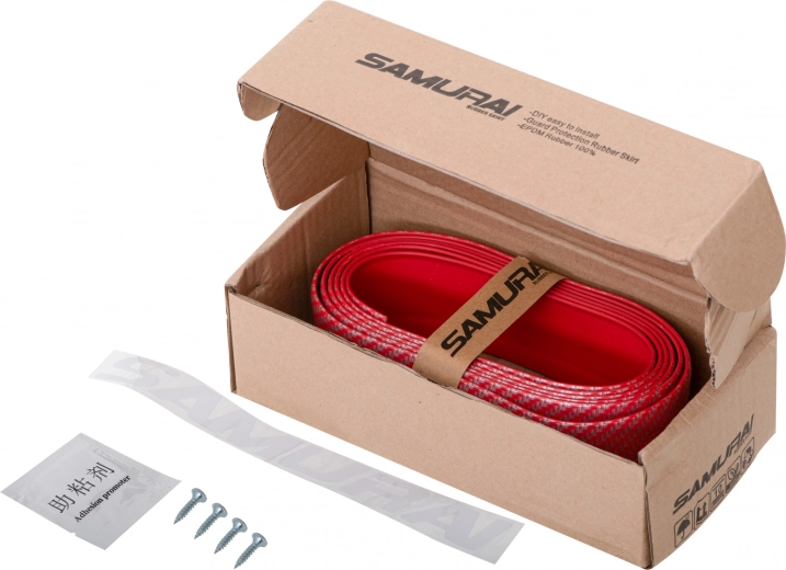 Universal rubber bumper spoiler with carbon pattern 2.5 m – Red