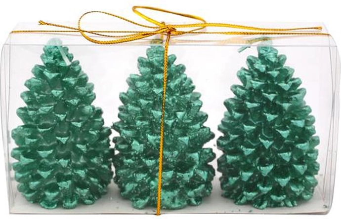 Christmas Cone Candles Green PROVENCE, Set of 3