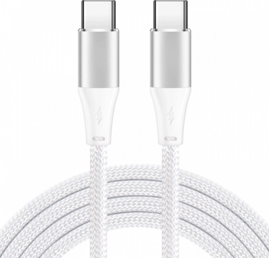 USB-C kaabel 2 m valge, 60 W, PD 3.0 ja QC 4.0+