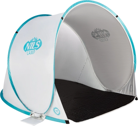 Self-unfolding beach tent NILS Camp gray–turquoise