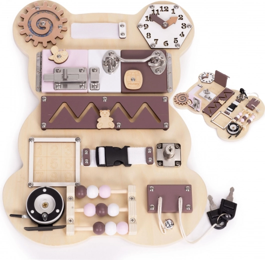 Wooden sensory busy board bear 12 elements ECOTOYS
