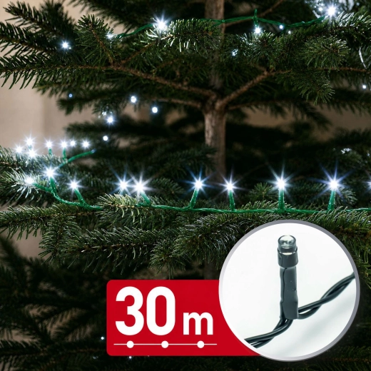 LED-valguskett 30 m, 600 külmvalget LED-i rohelise kaabliga