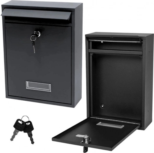 Galvaniseeritud terasest must postkast, 32 × 21,5 × 8,5 cm
