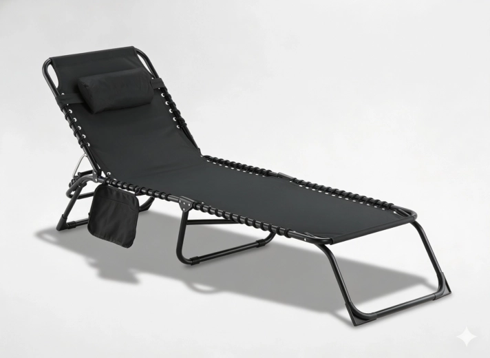 Kokkupandav aiapäevitustool taskuga, must 190 × 58 × 30 cm