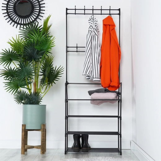 Four spacious shelves for shoes and storage boxes