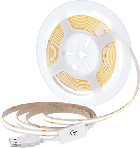 Solight LED COB riba 5 m soe valge 3000 K, USB toitega, lülitiga, 8 mm